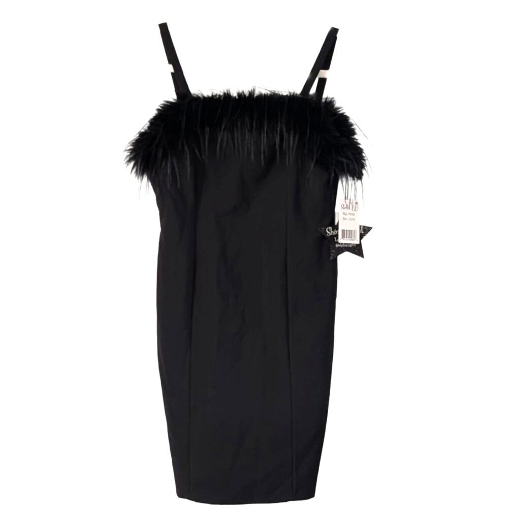 NWT Stella 88 Girls Black Feather Trim Dress Size L Party Holiday Formal